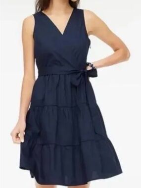 J. CREW Classic Sleeveless faux wrap V-Neck Tiered Dress - Navy